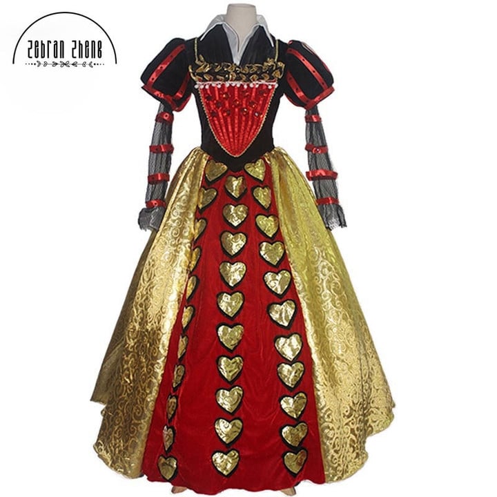 Disney Alice In Wonderland Red Queen of Hearts Costume Dress Cosplay