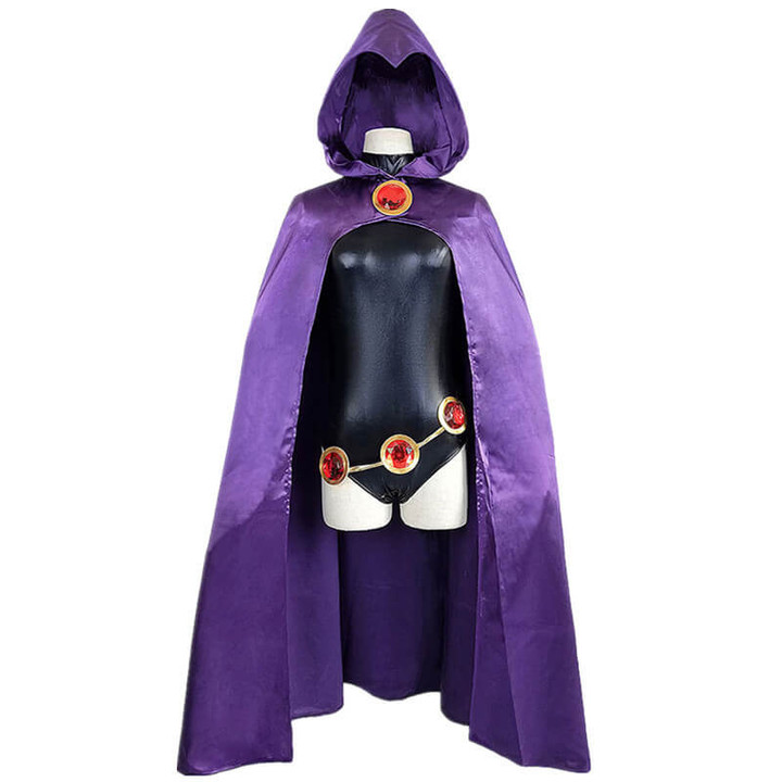 Superhero Teen Titans Raven Zentai Jumpsuit with Cloak Cosplay Costume - EBuycos