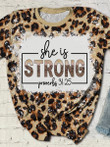 She Is Strong Christian Leopard Print Short Sleeve T-shirt - 1