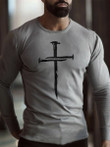 Mens Christian Cross Nail Design Print Winter Long Sleeve T-shirt - 1