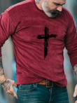 Mens Fashion Cross Design Christian Printed Long Sleeve T-shirt - 1