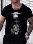 Mens Lion and Sheep Christian Print Short Sleeve T-shirt - 1