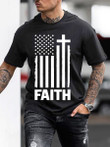 Mens Christian Flag Faith Letters Printed Short Sleeve T-Shirt - 1