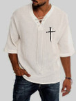 Mens casual cotton nail cross print long-sleeved shirt - 1