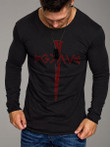 Mens Fashion Christ Nail Print Round Neck Long Sleeve T-Shirt - 2