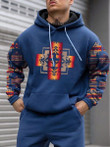 Mens dark ethnic print creative Christian cross hoodie - 3