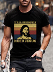 Mens Need Jesus Christian Vintage Short Sleeve T-shirt - 1