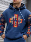 Mens dark ethnic print creative Christian cross hoodie - 2