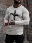 Mens Winter Fashion Religious Christian Cross Printed Long Sleeve T-shirt - 1
