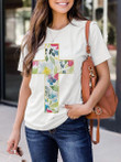 Womens Floral Cross Short Sleeve T-shirt - 1