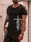 Mens casual religious letter faith printed T-shirt - 1