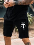 Mens Fashion Christ Cross Print Black Shorts - 3