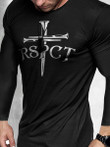 Mens casual Christian letters printed long-sleeved round neck T-shirt - 2