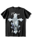 Mens Christian Praying Hands Print Cross T-shirt - 2