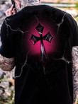Mens Gothic Cross Print Short Sleeve Crew Neck T-Shirt - 3