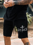 Mens Christ Print Jesus Cross Shorts - 3