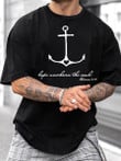 Mens Fashion Drop Shoulder Cross Anchor Print T-shirt - 2
