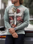 Mens Round Neck Long Sleeve Christian Cross Rose Sweatshirt - 1
