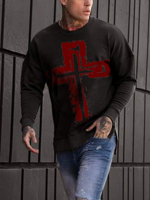 Mens oil painting Christian print pullover