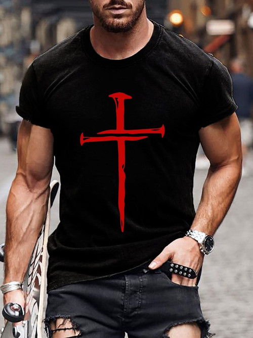 Red Nail Cross Short Sleeve T-shirt