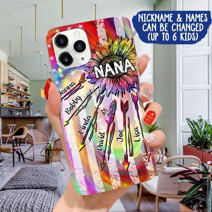 Personalized Grandma NaNa GiGi MiMi With Grandkids Flower Arrow Phone Case - 1