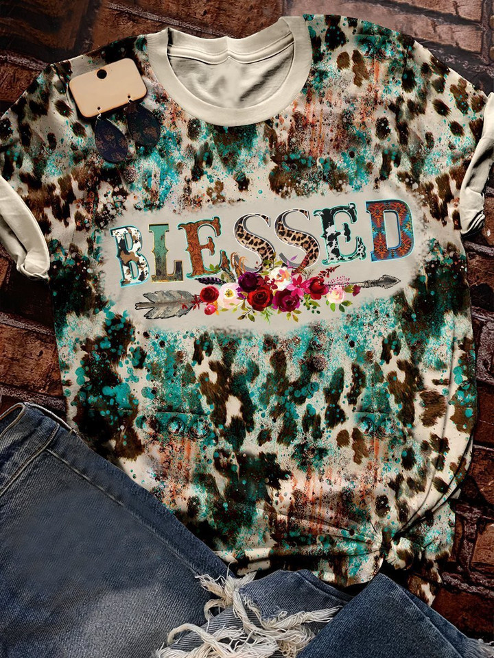 Blessed Religion Western Bleached Print Short Sleeve T-shirt - 1