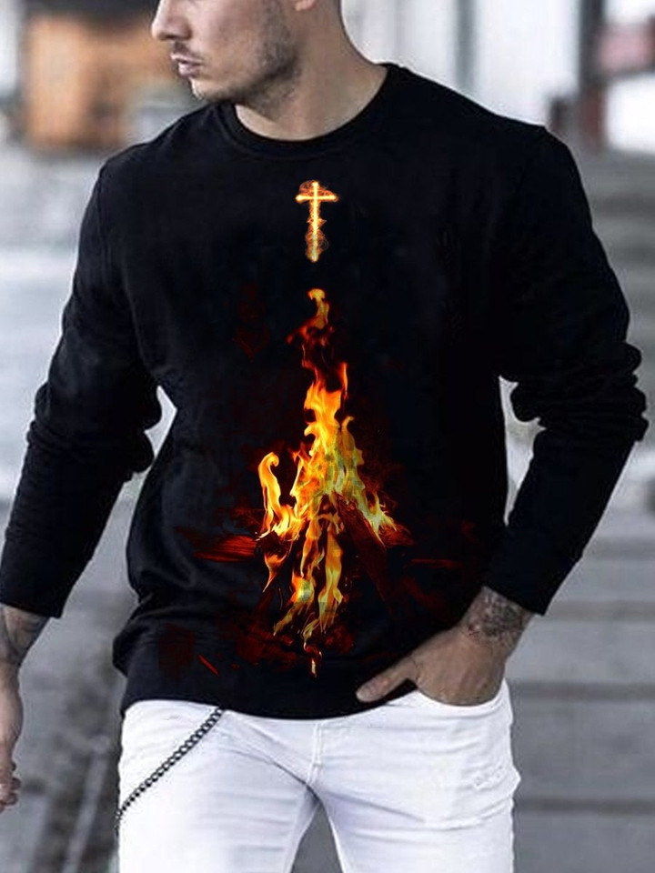 Only He Can Warm Me In Winter Mens Christian Flame Print Sweatshirt - 1