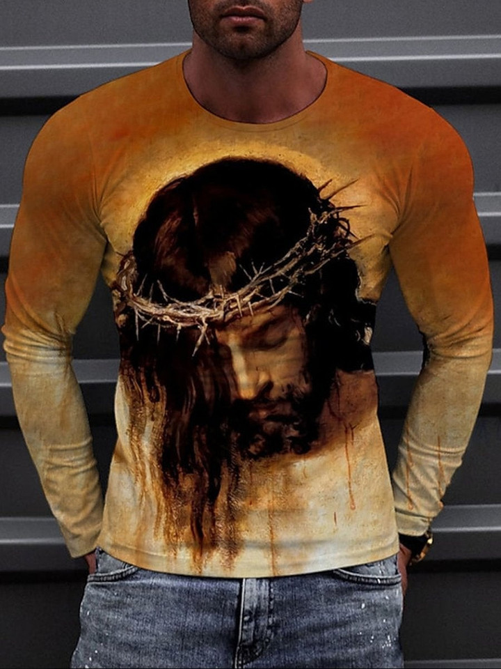 Long Sleeve Crew Neck Christian Print T-shirt - 1