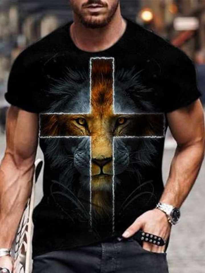Mens Christian lion Jesus Cool T-shirt - 1