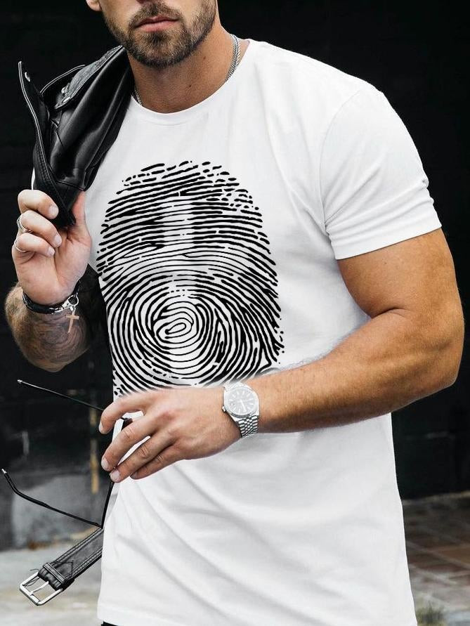 Mens casual fingerprint cross print T-shirt - 1