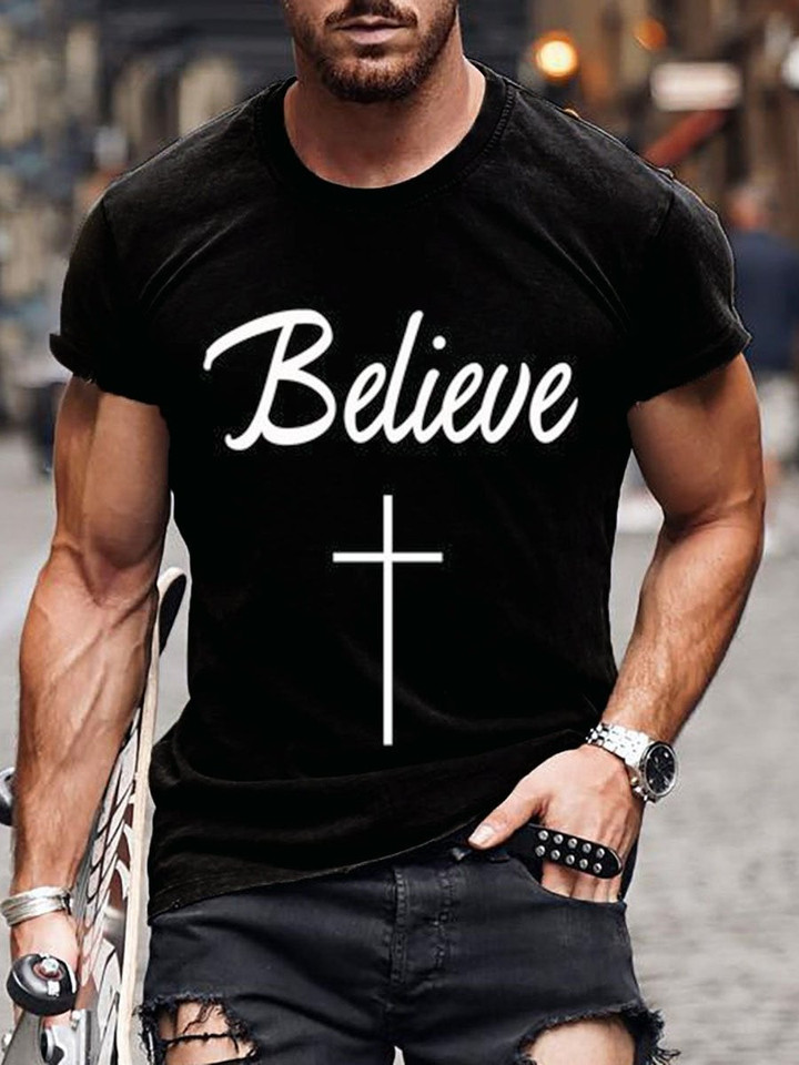 Mens Cross Believe Black Short Sleeve T-Shirt - 1