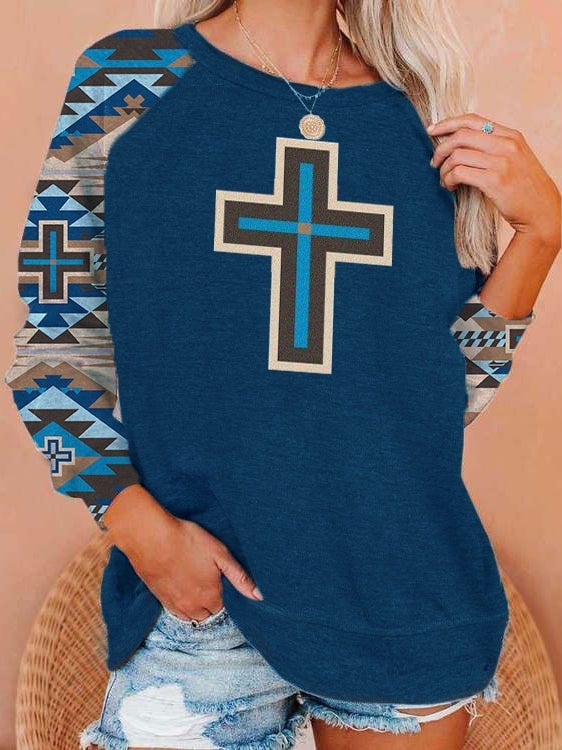Womens Cross Print Christian Style Sweatshirt - 1