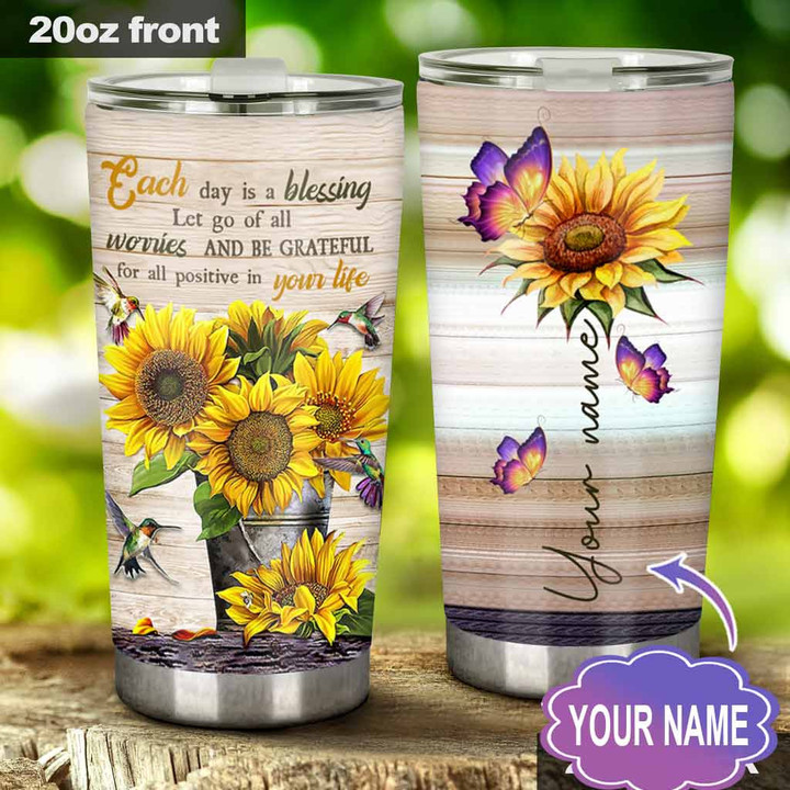 Each Day Is A Blessing - Sunflower Personalized Tumbler - 1