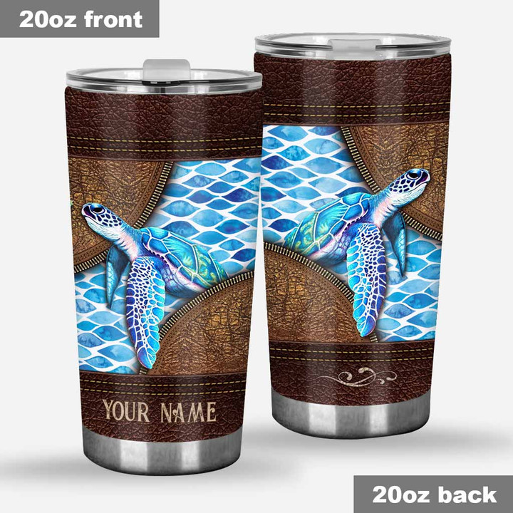 Salty Lil Beach - Turtle Personalized Leather Pattern Print Tumbler - 1