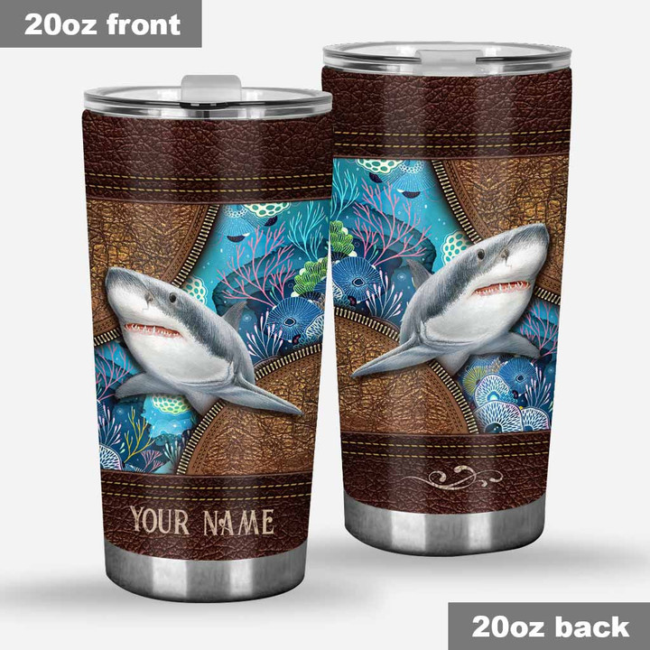 Love Sharks Personalized Leather Pattern Print Tumbler - 1