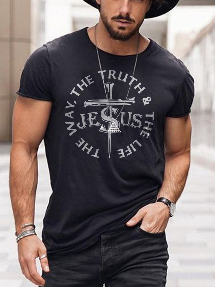 Mens Fashion Street Christian Print Short Sleeve T-shirt - 1