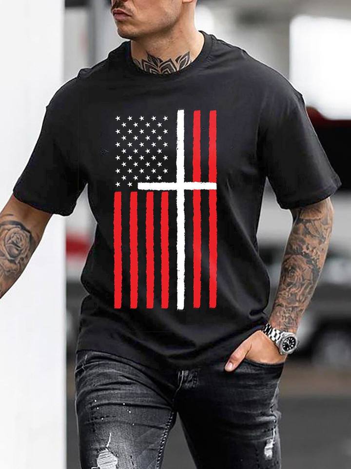 Mens Faith Flag Short Sleeve Christian Printed T-Shirt - 1