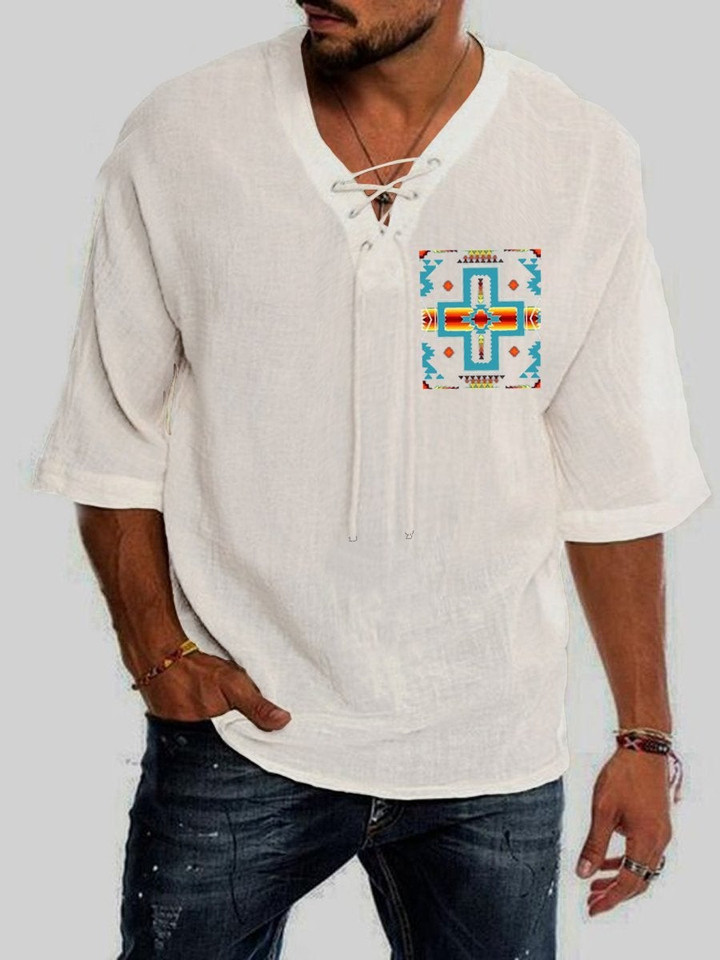 Mens Aztec Cross Print Christ T-Shirt - 1