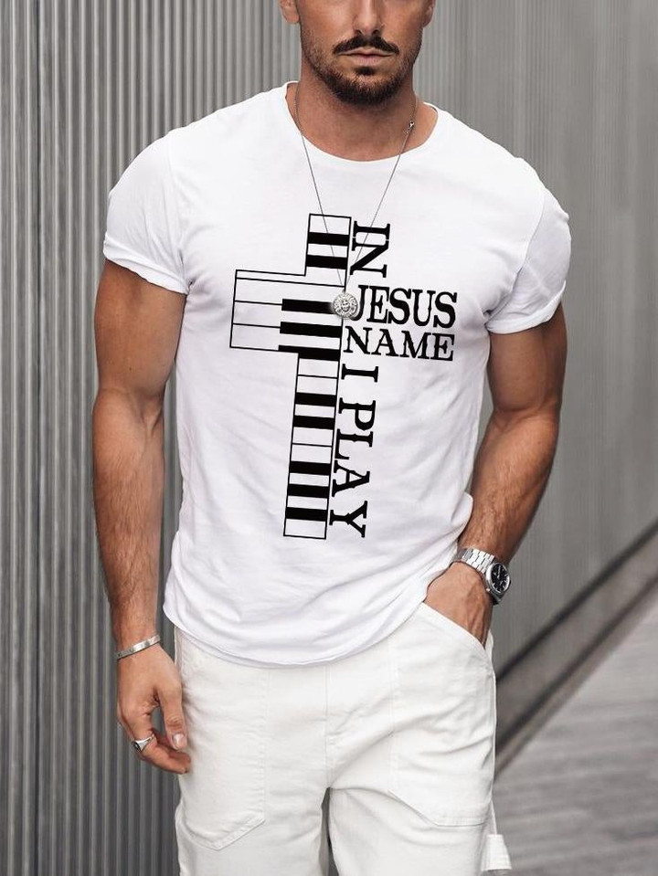 Piano keys cross print T-shirt - 1