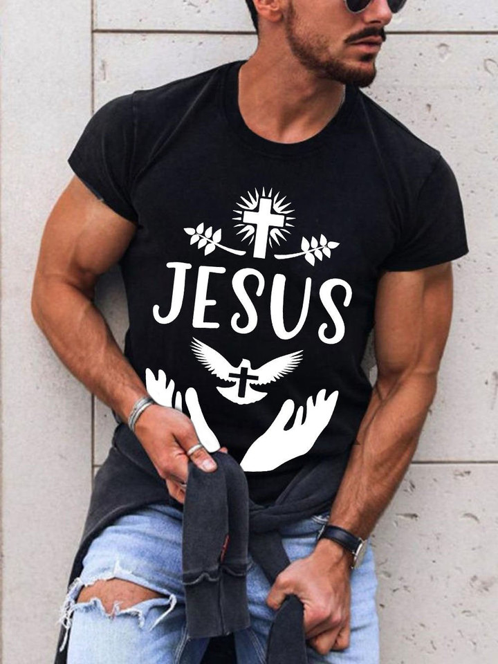 Mens Cross Jesus Holding White Dove T-shirt - 1