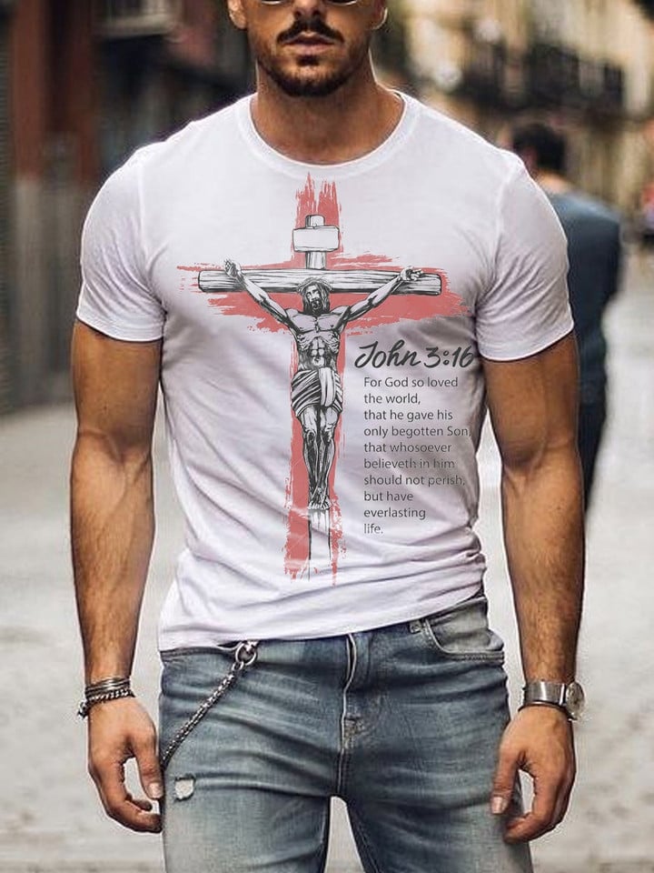 Mens Short Sleeve Jesus Christ Bible Printed T-shirt - 1