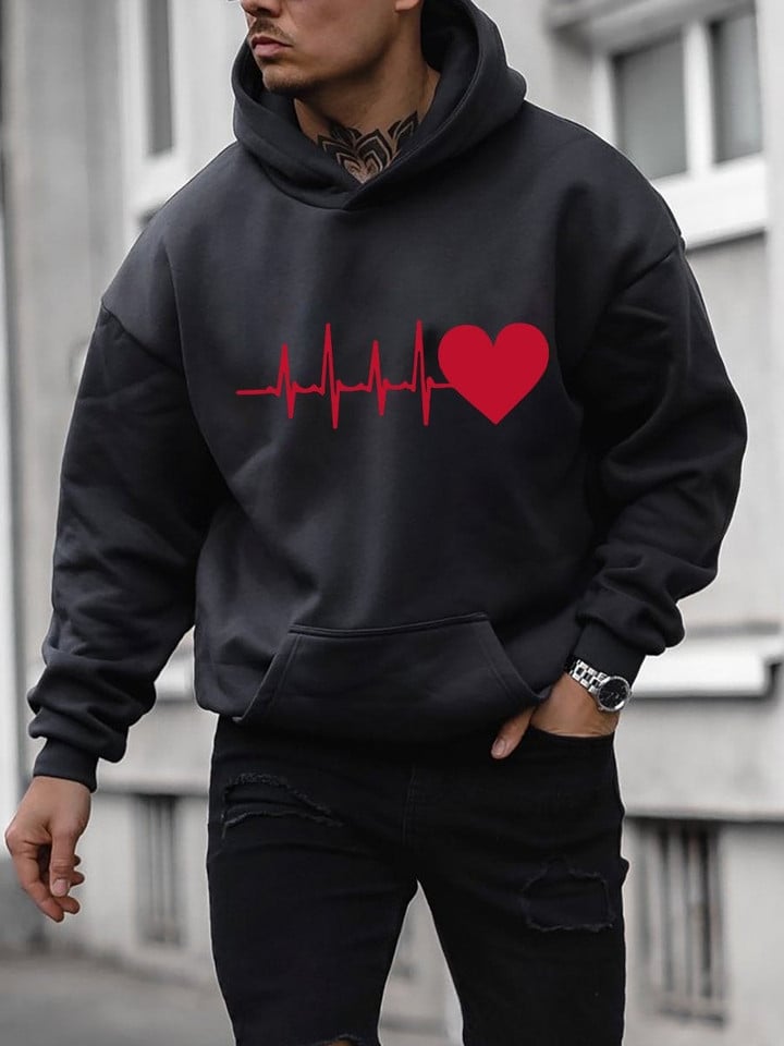 Mens Valentines Day Red Beating Heart Hoodie - 1