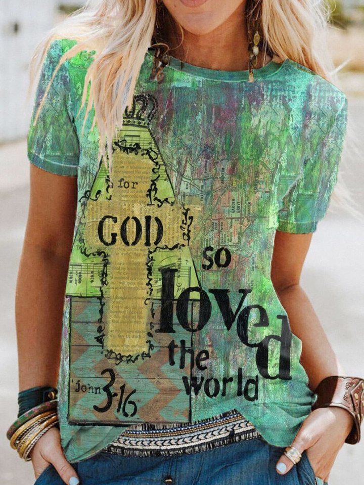 Womens Trendy Lady Christian Faith Print Short Sleeve T-shirt - 1