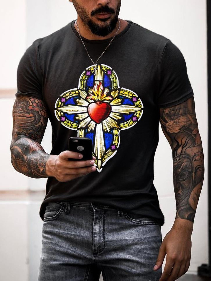 Heart and Cross printed T-shirt - 1