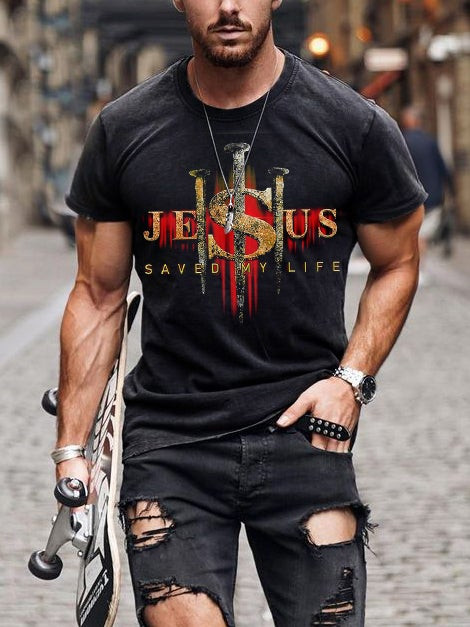 Mens Christian printed Nail Cross Jesus T-shirt - 1