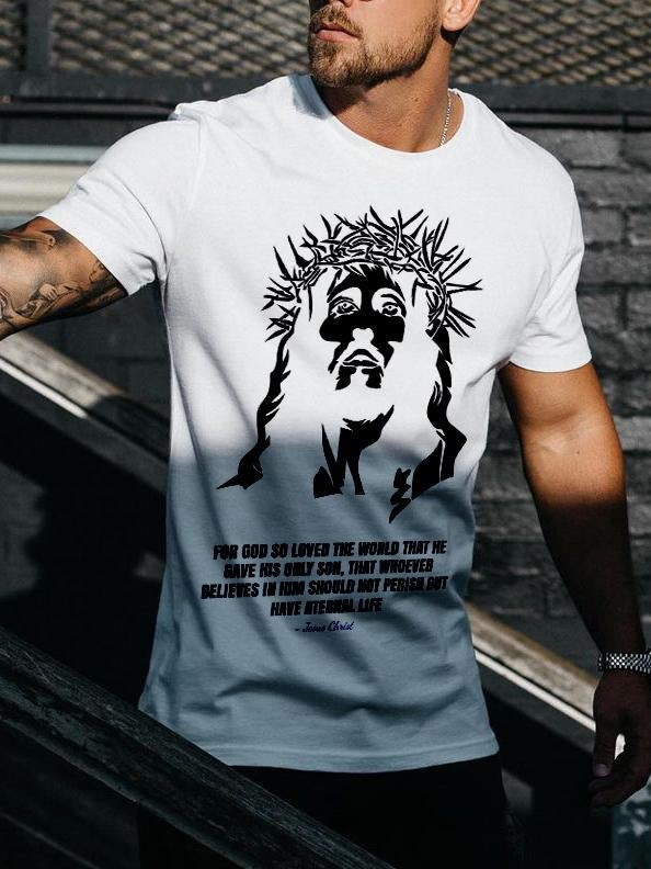 Mens casual Jesus print crew neck T-shirt - 1