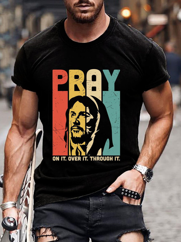 Mens Christian Pray Vintage Design Trendy Short Sleeve T-shirt - 1