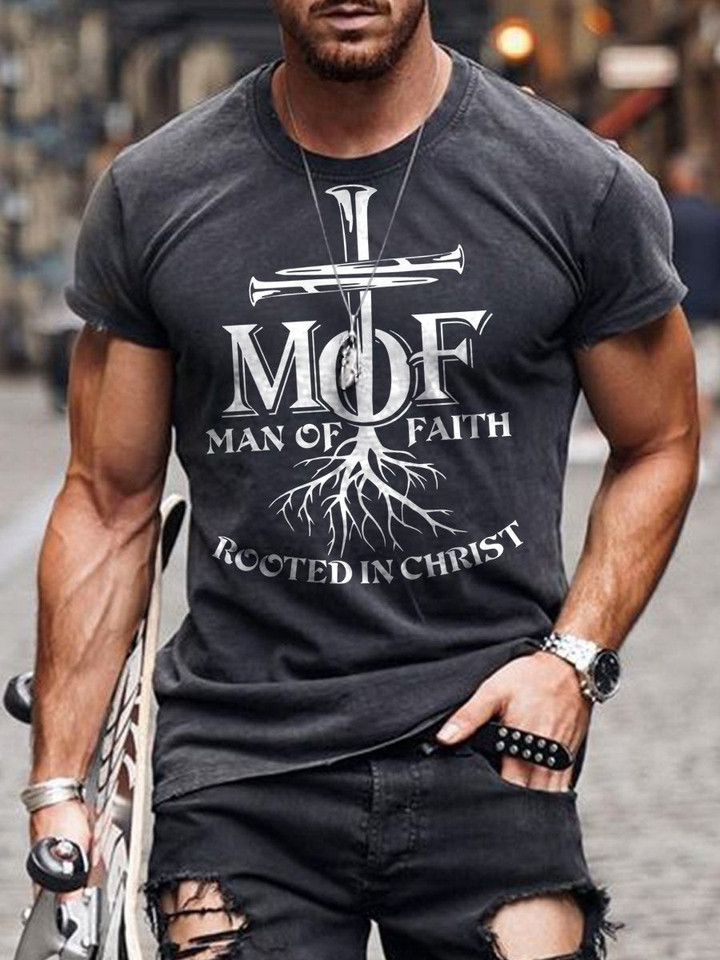 Mens street Christian alphabet cross print T-shirt - 1