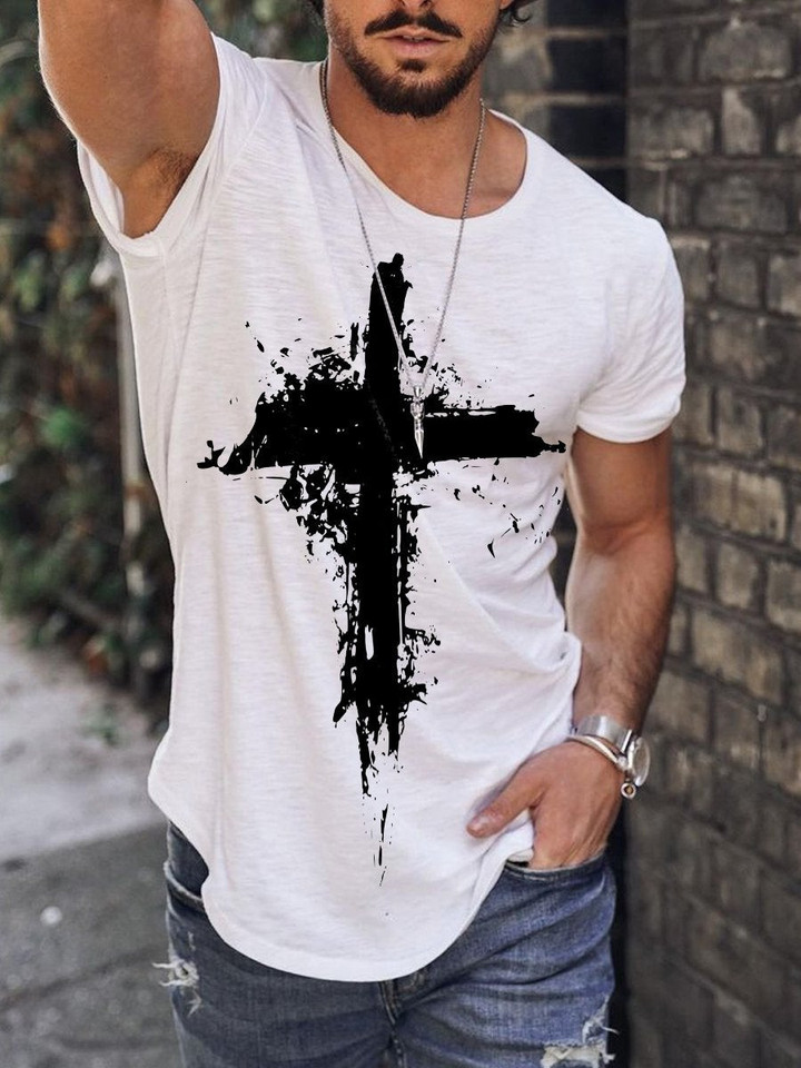 Mens Christian Cross Print Ink T-shirt - 1