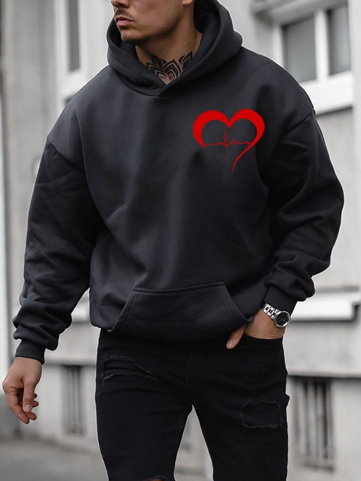 Mens Valentines Day Red Beating Heart Logo Hoodie - 1